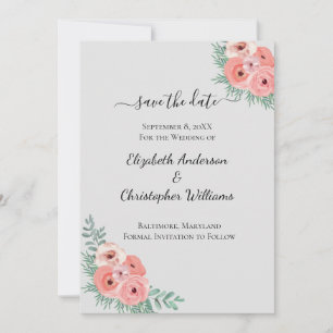 Save The Date Élégant Mariage d'aquarelle rose et gris