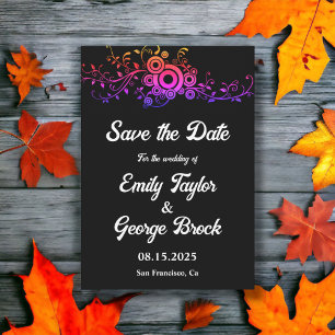 Save The Date Élégant Mariage de automne de feuillage noir et bl