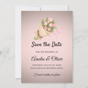 Save The Date Élégant Mariage de Bouquet Tulipes Roses