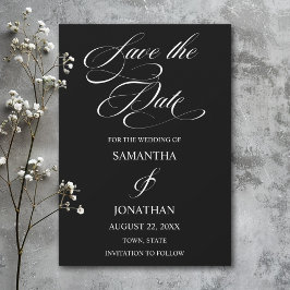 Save The Date Élégant Mariage de calligraphie noir et blanc