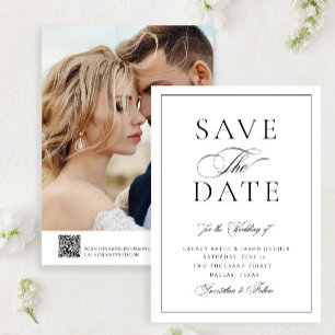 Save The Date Élégant Mariage de calligraphie Photo QR Code Mari