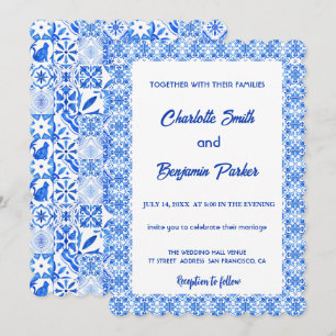 Save The Date Élégant mariage de chinoiserie Blue White Flower