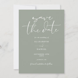 Save The Date Élégant Mariage de code QR vert Sage Script