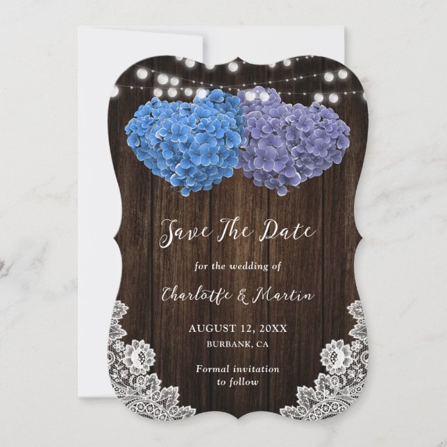 Save The Date Élégant Mariage de coeur bleu et violet (Devant)
