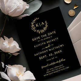 Save The Date Élégant Mariage de couronne de monogramme noir et 