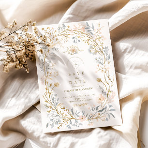 Save The Date Élégant Mariage de crête florale neutre