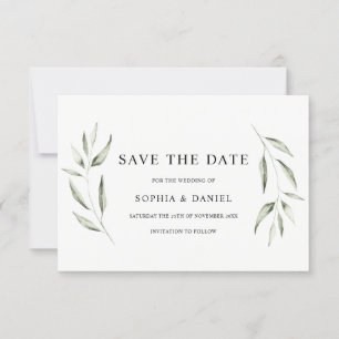 Save The Date Elégant Mariage de feuille verte aquarelle