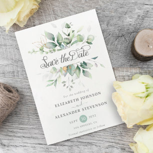 Save The Date Élégant mariage de feuilles d'eucalyptus à la végé