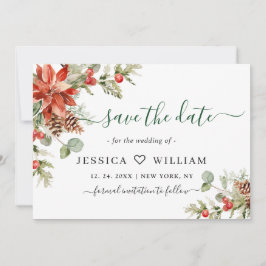 Save The Date Elégant Mariage de la branche de pin Poinsettia