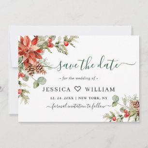 Save The Date Elégant Mariage de la branche de pin Poinsettia