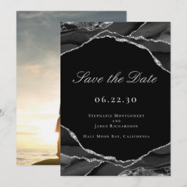 Save The Date Élégant Mariage de l'huile d'argent noir Agate noi