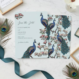 Save The Date Élégant Mariage de paon bleu floral