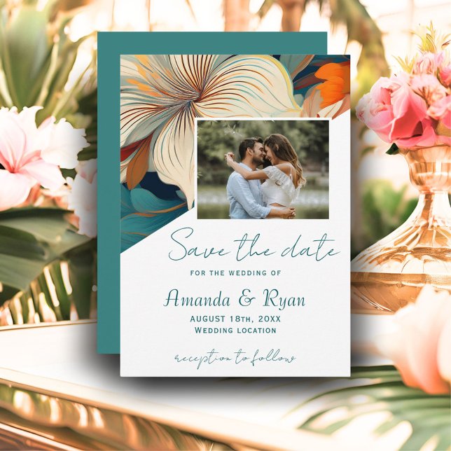 Save The Date Élégant Mariage de photo végétale tropicale (Créateur téléchargé)