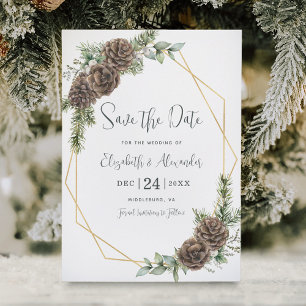 Save The Date Élégant Mariage de pin botanique d'hiver