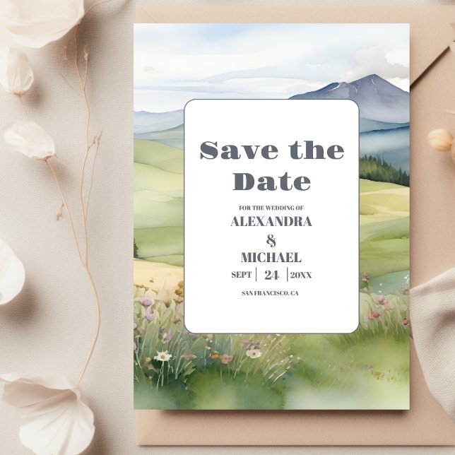 Save The Date Élégant Mariage de prairie de montagne (Créateur téléchargé)