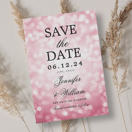 Save The Date Élégant Mariage de script Blush Rose Bokeh lumière