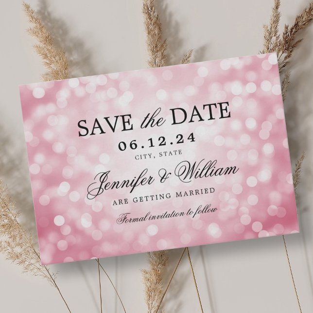 Save The Date Élégant Mariage de script Blush Rose Bokeh lumière (Elegant Script Wedding Blush Pink Bokeh Lights Save The Date)