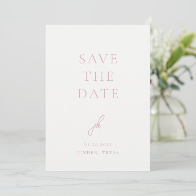 Save The Date Élégant Mariage de script de monogramme rose photo (Debout devant)