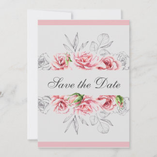 Save The Date Élégant Mariage de script floral gris rose