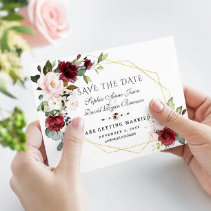 Save The Date Élégant Mariage de trame dorée flush Bourgogne