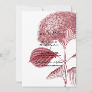 Save The Date Élégant Mariage d'Hydrangée bordeaux