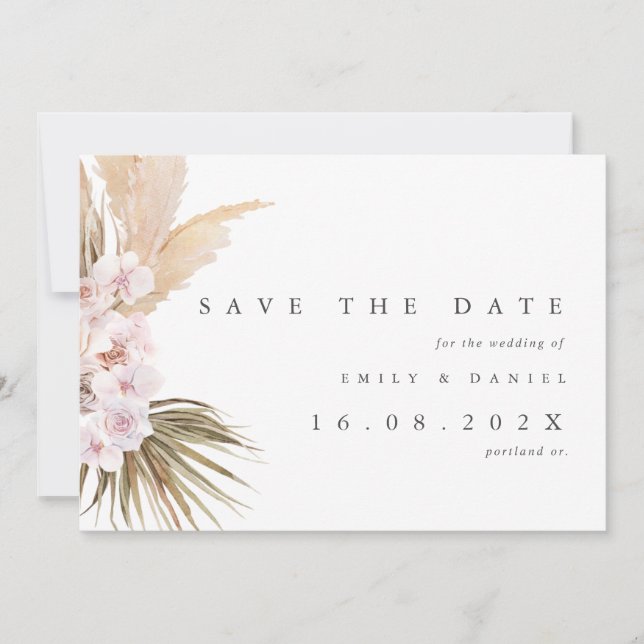 Save The Date Élégant Mariage en herbe Pampas (Devant)