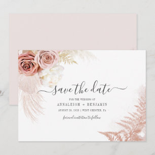 Save The Date Élégant Mariage en terracotta en laiton Pampas