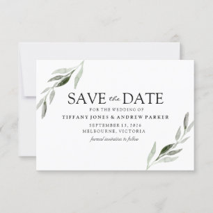 Save The Date Élégant Mariage Feuille Verte Enregistrer La Date