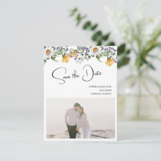 Save The Date Élégant Mariage Fleur sauvage jaune violet