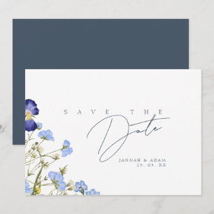 Save The Date Élégant Mariage Fleur Sauvage Royale Bleue Économi