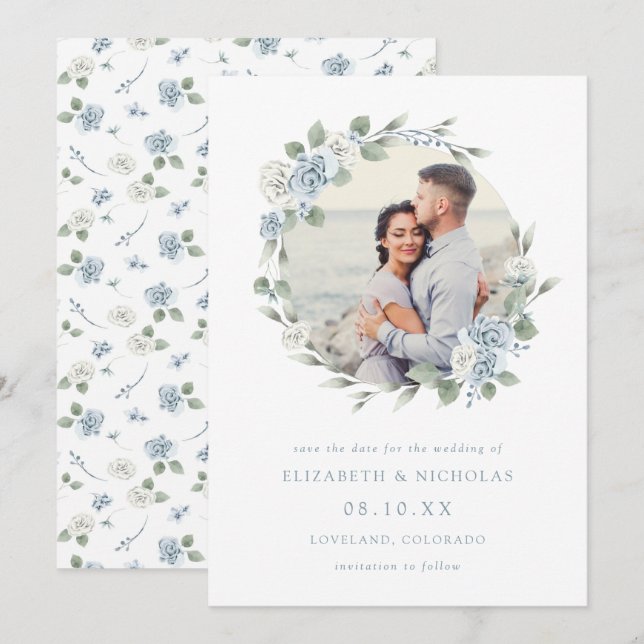 Save The Date Elégant Mariage floral aquarelle (Devant / Derrière)