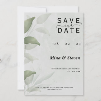 Save The Date Élégant mariage floral aquarelle eucalyptus
