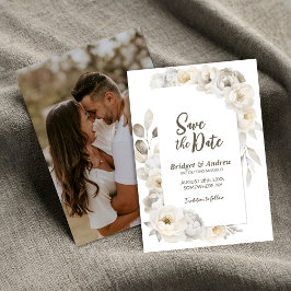 Save The Date Élégant Mariage floral blanc