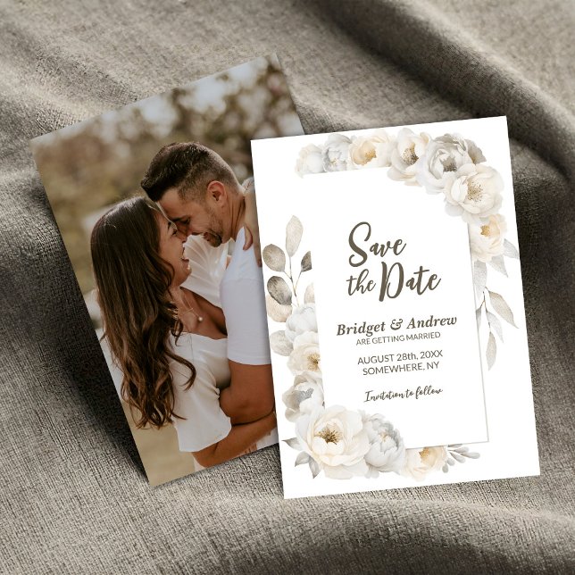 Save The Date Élégant Mariage floral blanc (Créateur téléchargé)