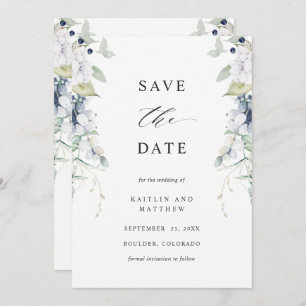 Save The Date Élégant Mariage floral blanc et bleu