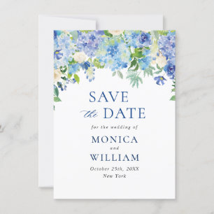 Save The Date Élégant Mariage floral Blue Hydrangea