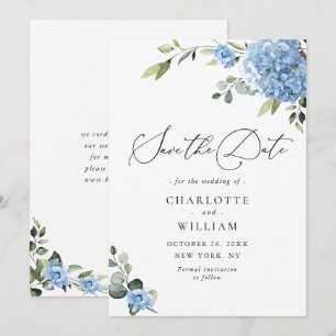 Save The Date Élégant Mariage floral Blue Hydrangea