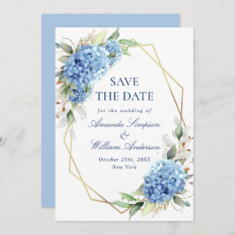 Save The Date Élégant Mariage floral Blue Hydrangea