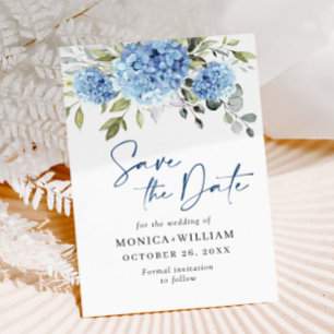 Save The Date Élégant Mariage floral Blue Hydrangea