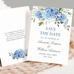 Save The Date Élégant Mariage floral Blue Hydrangea