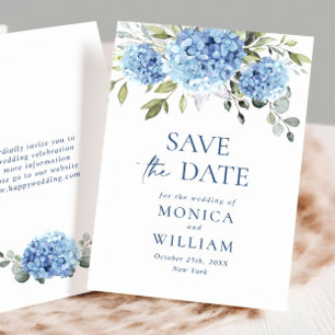 Save The Date Élégant Mariage floral Blue Hydrangea