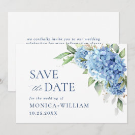 Save The Date Élégant Mariage floral Blue Hydrangea