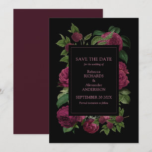 Save The Date Élégant Mariage floral bordeaux foncé