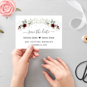 Save The Date Élégant mariage floral burgundy feuilles aériennes