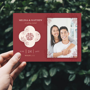 Save The Date Élégant Mariage floral chinois Photo Enregistrer l
