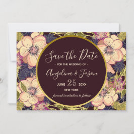 Save The Date Élégant Mariage floral de Bourgogne
