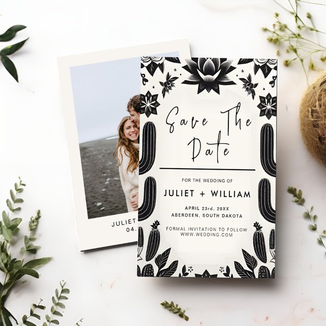 Save The Date Élégant Mariage Floral de Fiesta Cactus (Créateur téléchargé)