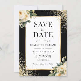 Save The Date Élégant Mariage floral en or noir Confetti