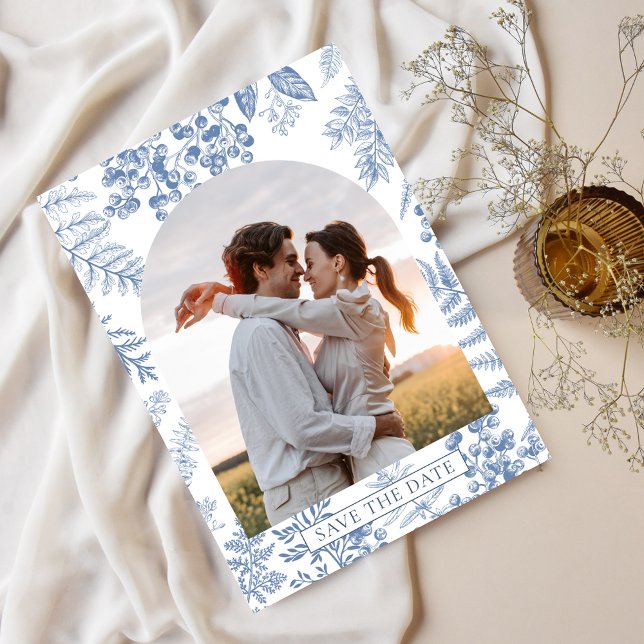Save The Date Élégant Mariage Floral Fleur Bleue Française (Elegant French Blue Bloom Floral Wedding Save The Date)