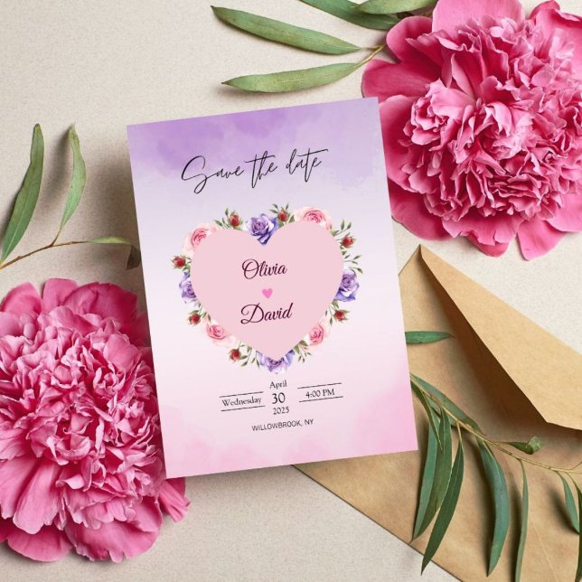 Save The Date Élégant Mariage Floral Flush Moderne Sauvez La Dat (Créateur téléchargé)